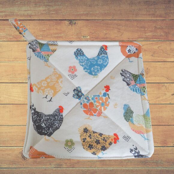 Handmade Potholder Colorful Chicken Hot Pad - Picture 1 of 2